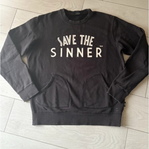55DSL SAVE THE SINNER BLACK CREWNECK SWEATSHIRT WITH POCKETS - Picture 1 of 4